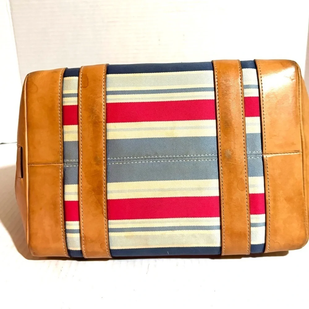 Coach Striped canvas/Leather Tote Bag
